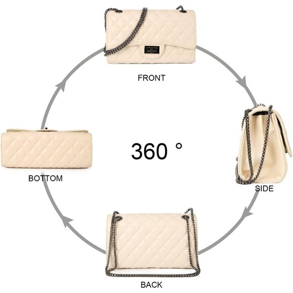 Women Beige Imported Trendy Quilted Crossbody Shoulder Chain Designer Bag - Picture 4 of 6